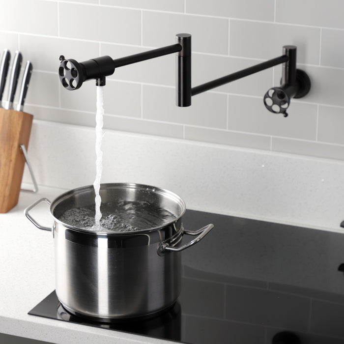 Kingston Brass KS4105RKZ Wendell Wall Mount Pot Filler with Knurled Handle, Oil Rubbed Bronze