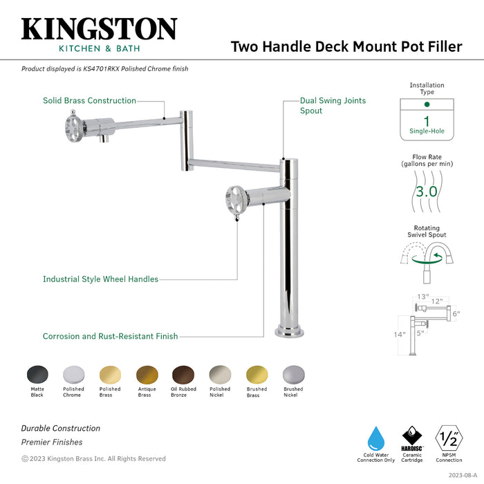 Kingston Brass KS4705RKX Webb Deck Mount Pot Filler Faucet with Knurled Handle, Oil Rubbed Bronze