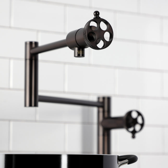 Kingston Brass KS4705RKX Webb Deck Mount Pot Filler Faucet with Knurled Handle, Oil Rubbed Bronze