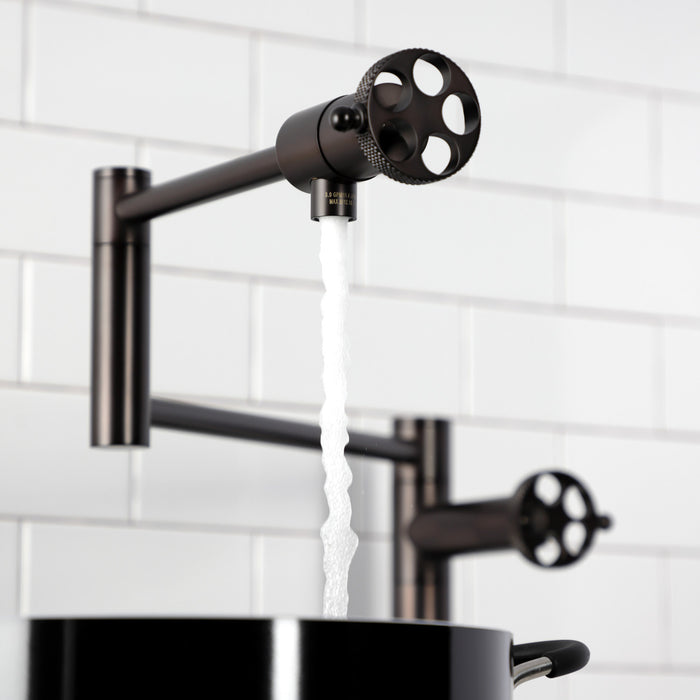 Kingston Brass KS4705RKX Webb Deck Mount Pot Filler Faucet with Knurled Handle, Oil Rubbed Bronze