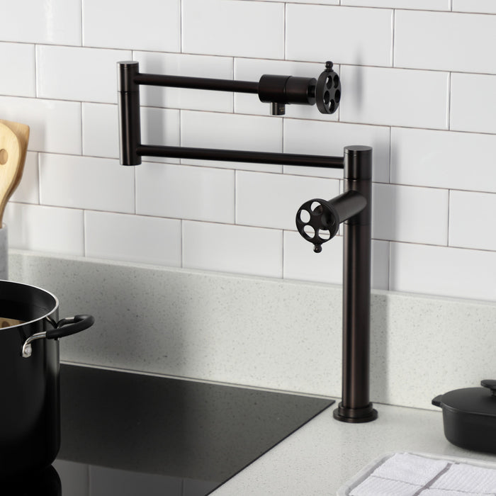 Kingston Brass KS4705RKZ Wendell Deck Mount Pot Filler Faucet with Knurled Handle, Oil Rubbed Bronze