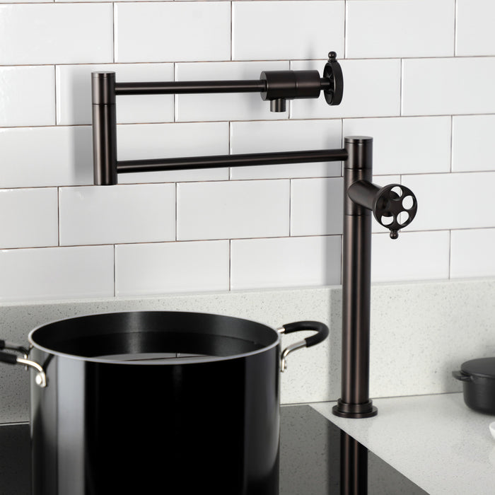 Kingston Brass KS4705RKZ Wendell Deck Mount Pot Filler Faucet with Knurled Handle, Oil Rubbed Bronze