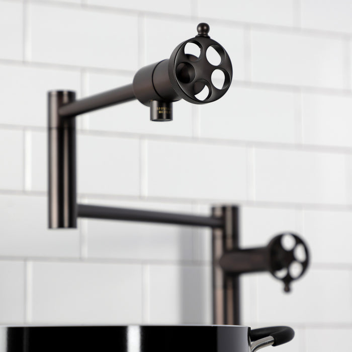 Kingston Brass KS4705RKZ Wendell Deck Mount Pot Filler Faucet with Knurled Handle, Oil Rubbed Bronze