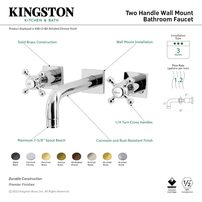 Kingston Brass KS6125BX Metropolitan Two-Handle Wall Mount Bathroom Faucet, Oil Rubbed Bronze