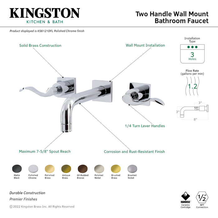 Kingston Brass KS6125DFL NuWave Two-Handle Wall Mount Bathroom Faucet, Oil Rubbed Bronze