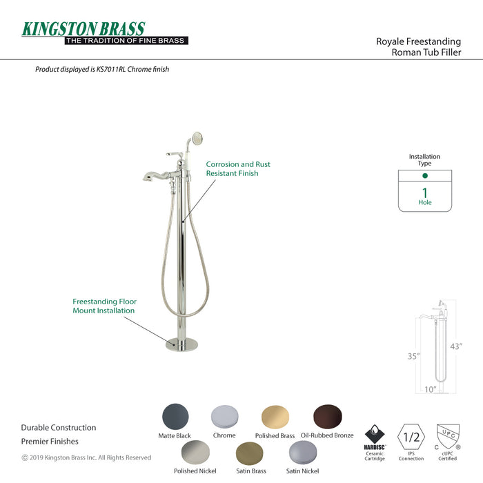 Kingston Brass KS7012RL Royale Freestanding Tub Faucet with Hand Shower, Polished Brass