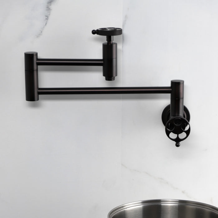 Kingston Brass KS8105RKX Webb Wall Mount Pot Filler with Knurled Handle, Oil Rubbed Bronze