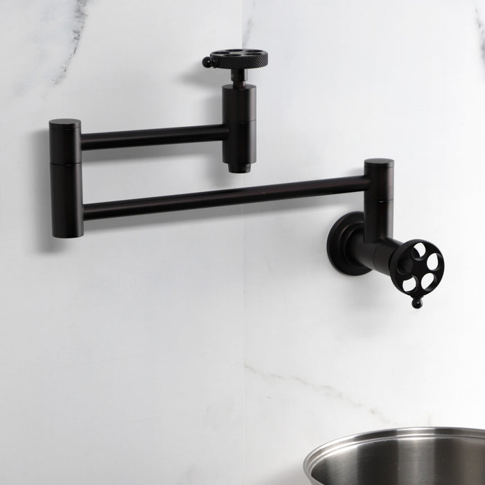 Kingston Brass KS8105RKX Webb Wall Mount Pot Filler with Knurled Handle, Oil Rubbed Bronze