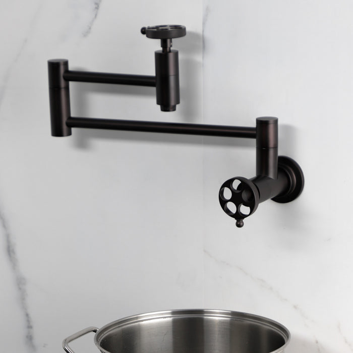 Kingston Brass KS8105RKZ Wendell Wall Mount Pot Filler with Knurled Handle, Oil Rubbed Bronze