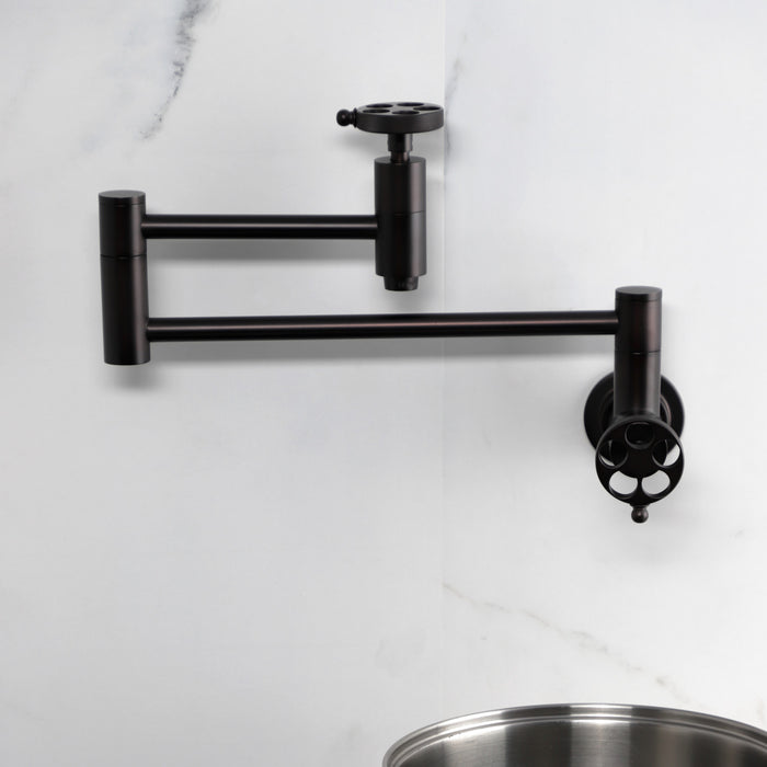 Kingston Brass KS8105RKZ Wendell Wall Mount Pot Filler with Knurled Handle, Oil Rubbed Bronze