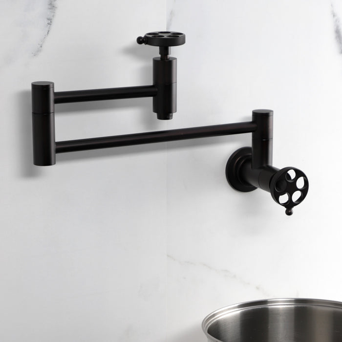 Kingston Brass KS8105RKZ Wendell Wall Mount Pot Filler with Knurled Handle, Oil Rubbed Bronze