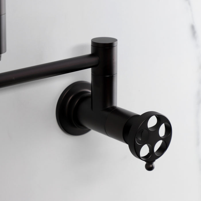 Kingston Brass KS8105RKZ Wendell Wall Mount Pot Filler with Knurled Handle, Oil Rubbed Bronze