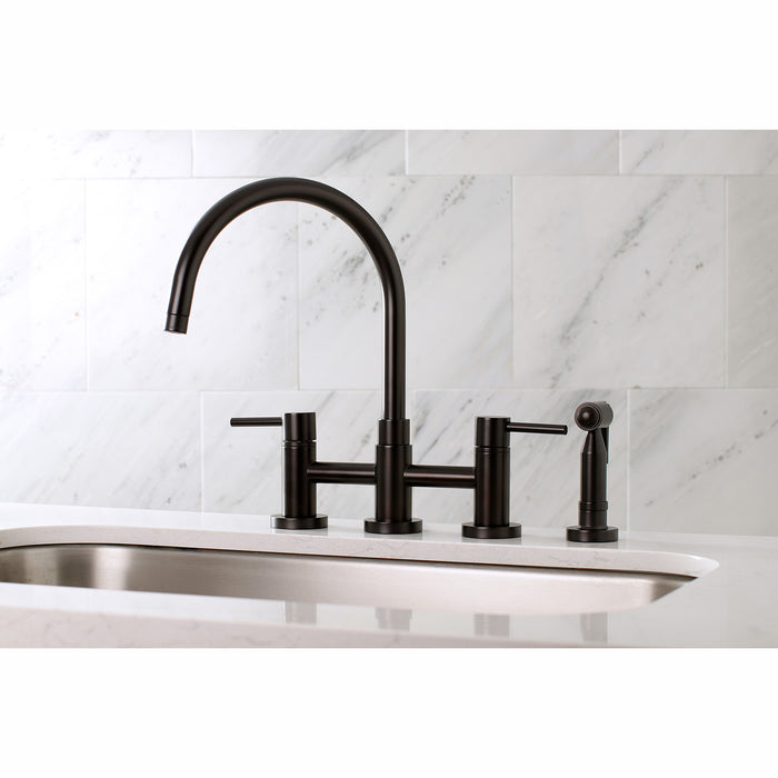 Kingston Brass KS8275DLBS Concord Bridge Kitchen Faucet with Brass Sprayer, Oil Rubbed Bronze