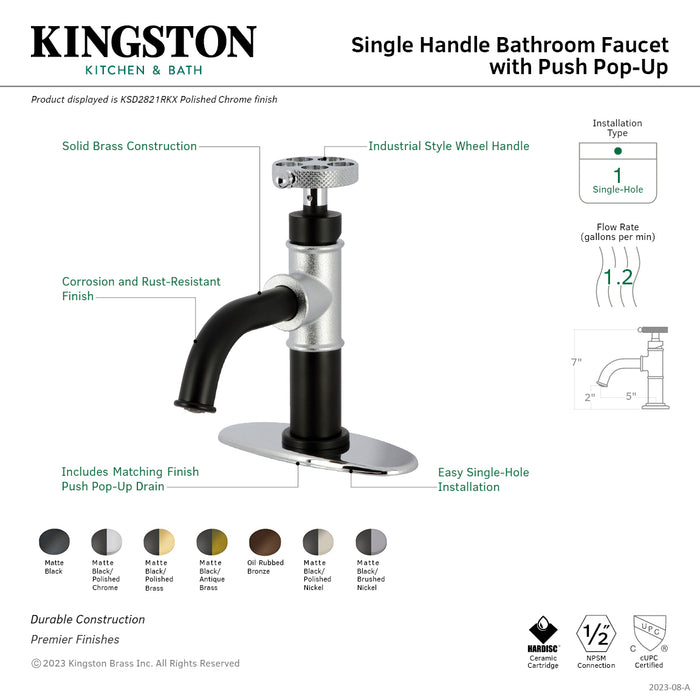 Kingston Brass KSD2825RKX Webb Single-Handle Bathroom Faucet with Knurled Handle and Push Pop-Up Drain, Oil Rubbed Bronze