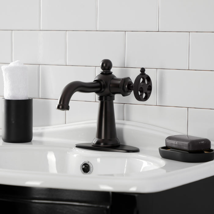 Kingston Brass KSD3545RKX Webb Single-Handle Bathroom Faucet with Knurled Handle and Push Pop-Up Drain, Oil Rubbed Bronze