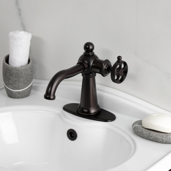 Kingston Brass KSD3545RKZ Wendell Single-Handle Bathroom Faucet with Knurled Handle and Push Pop-Up Drain, Oil Rubbed Bronze