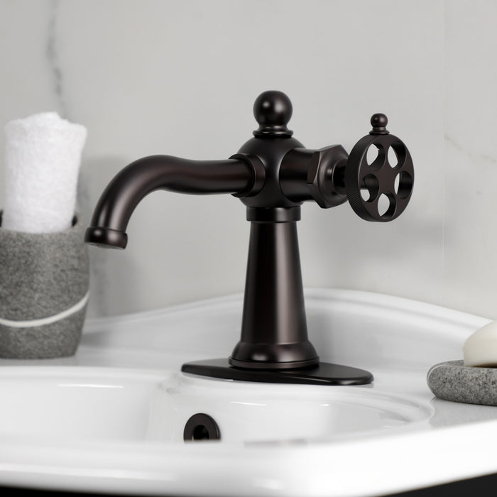 Kingston Brass KSD3545RKZ Wendell Single-Handle Bathroom Faucet with Knurled Handle and Push Pop-Up Drain, Oil Rubbed Bronze