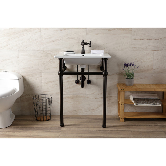 Kingston Brass KVBH252275 Templeton 25" Ceramic Console Sink with Brass Legs (1-Hole), White/Oil Rubbed Bronze