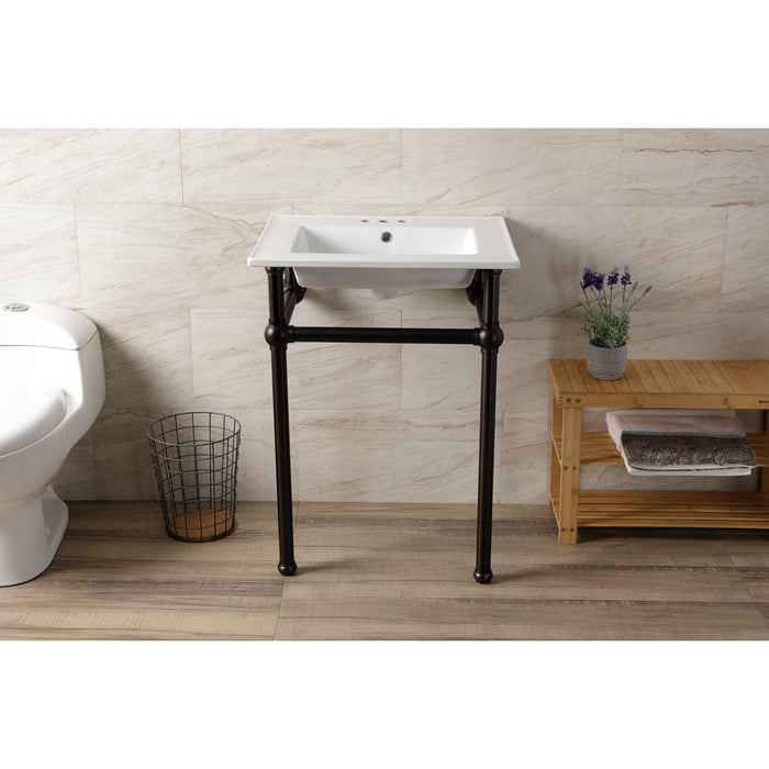 Kingston Brass KVBH25227W4B5 Templeton 25" Ceramic Console Sink with Brass Legs (4-Inch, 3-Hole), White/Oil Rubbed Bronze