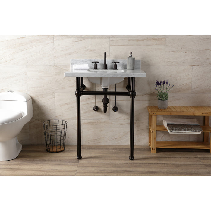 Kingston Brass KVBH3022M8SQ5 Templeton 30" Carrara Marble Console Sink with Brass Legs (8-Inch, 3-Hole), Marble White/Oil Rubbed Bronze