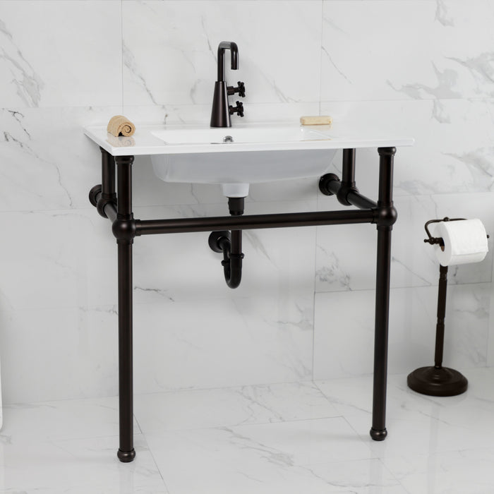 Kingston Brass KVBH312275 Templeton 31" Ceramic Console Sink with Brass Legs (1-Hole), White/Oil Rubbed Bronze