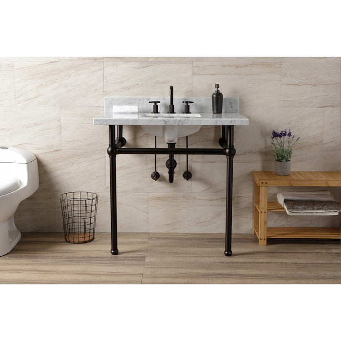 Kingston Brass KVBH3622M8SQ5 Templeton 36" Carrara Marble Console Sink with Brass Legs (8-Inch, 3-Hole), Marble White/Oil Rubbed Bronze