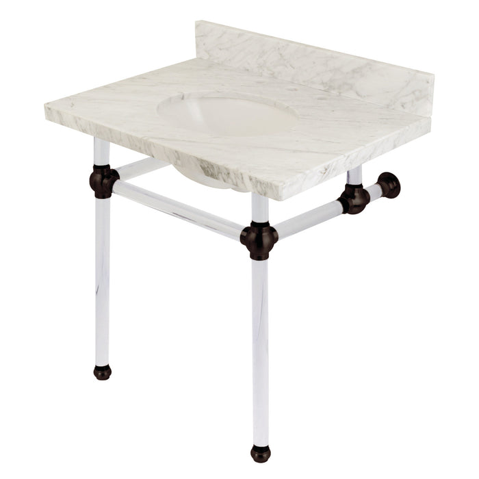 Kingston Brass KVPB3030MA5 Templeton 30" Carrara Marble Vanity Top with Clear Acrylic Legs (8-Inch, 3-Hole), Carrara Marble/Oil Rubbed Bronze