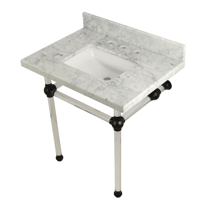 Kingston Brass KVPB3030MASQ5 Templeton 30" Carrara Marble Vanity Top with Clear Acrylic Legs (8-Inch, 3-Hole), Carrara Marble/Oil Rubbed Bronze