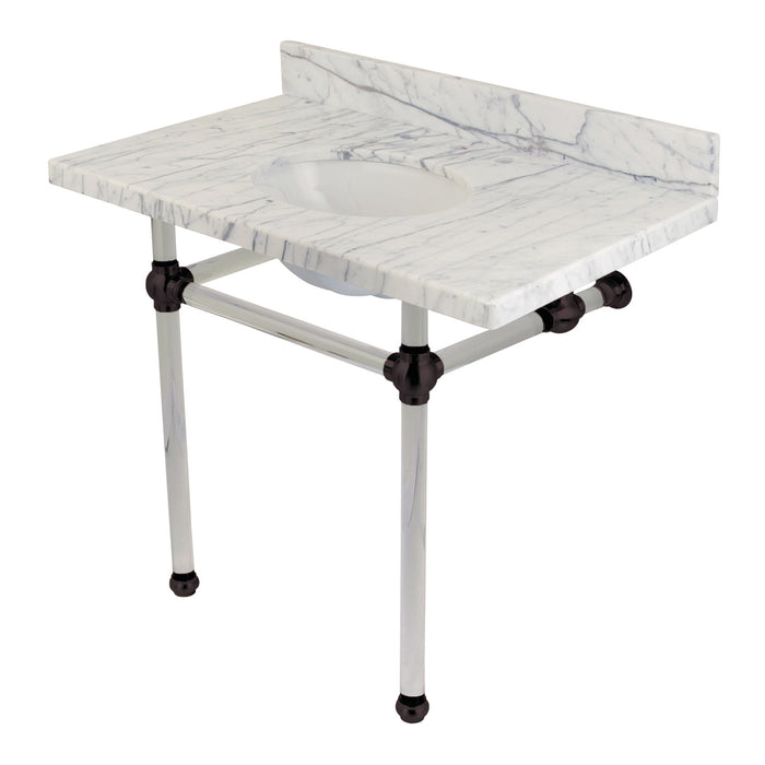 Kingston Brass KVPB3630MA5 Templeton 36" Carrara Marble Vanity Top with Clear Acrylic Legs (8-Inch, 3-Hole), Carrara Marble/Oil Rubbed Bronze