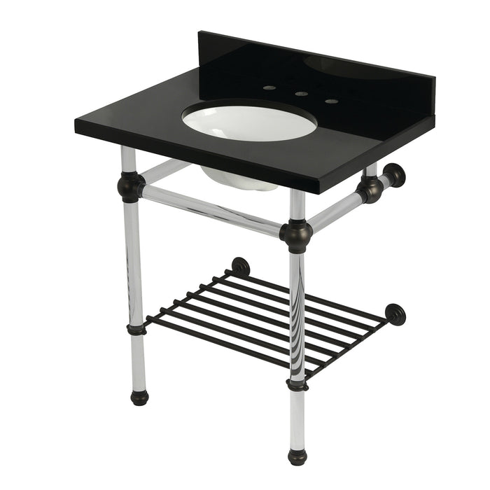 Kingston Brass KVPK30KAB5 Templeton 30" Black Granite Console Sink with Acrylic Legs and Shelf (8-Inch, 3-Hole), Black Granite/Oil Rubbed Bronze