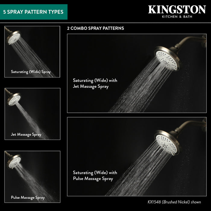 Kingston Brass KX1546 Vilbosch 5-Inch 5-Function Shower Head, Naples Bronze