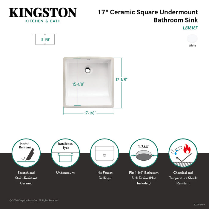 Kingston Brass LB18187 Cove Square Undermount Bathroom Sink, White