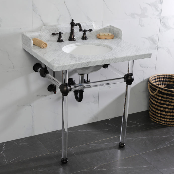 Kingston Brass LMS3030MA5 Pemberton 30" Carrara Marble Console Sink with Acrylic Legs (8-Inch, 3-Hole), Marble White/Oil Rubbed Bronze