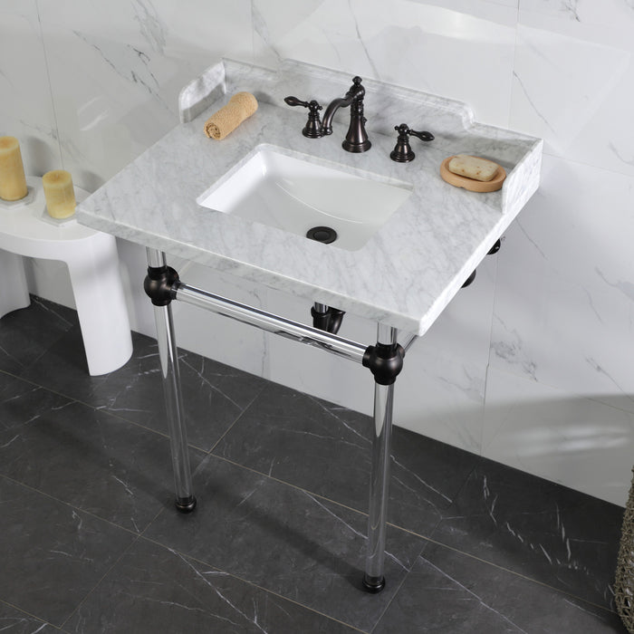 Kingston Brass LMS30MASQ5 Pemberton 30" Carrara Marble Console Sink with Acrylic Legs (8-Inch, 3-Hole), Marble White/Oil Rubbed Bronze