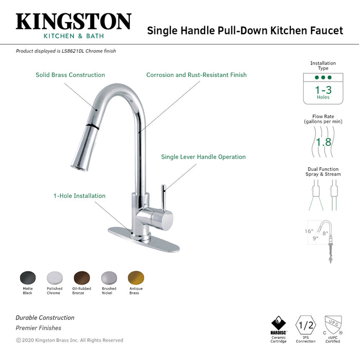 Gourmetier LS8625DL Concord Single-Handle Pull-Down Kitchen Faucet, Oil Rubbed Bronze