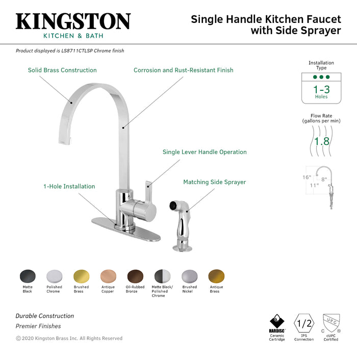 Gourmetier LS8715CTLSP Continental Single-Handle Kitchen Faucet with Side Sprayer, Oil Rubbed Bronze