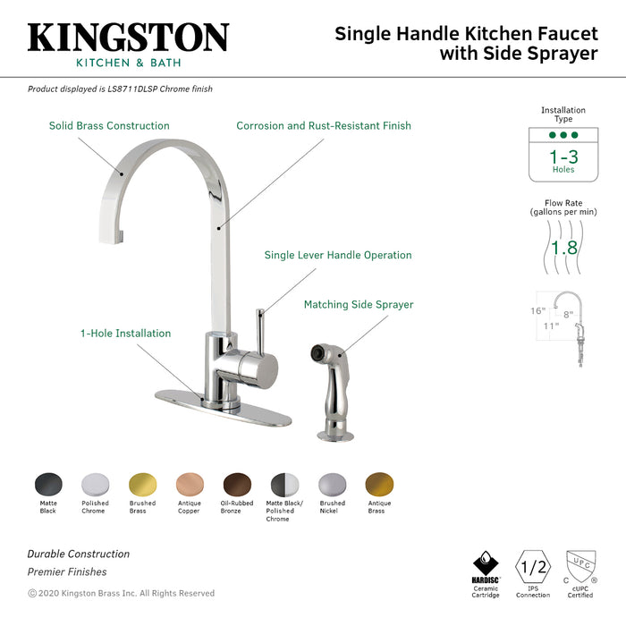 Gourmetier LS8715DLSP Concord Single-Handle Kitchen Faucet with Side Sprayer, Oil Rubbed Bronze