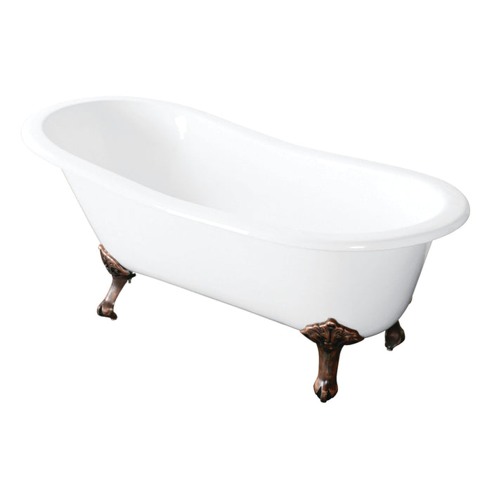 Aqua Eden VCTND5431B6 54-Inch Cast Iron Slipper Clawfoot Tub without Faucet Drillings, White/Naples Bronze