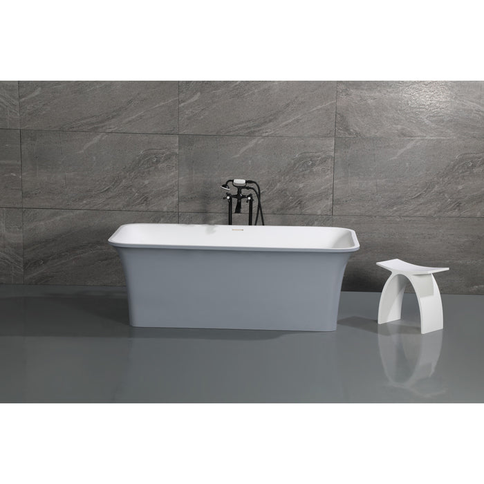 Aqua Eden VRTSQ673624WG Arcticstone 67-Inch Solid Surface White Stone Freestanding Tub with Drain in Matte White/Gray