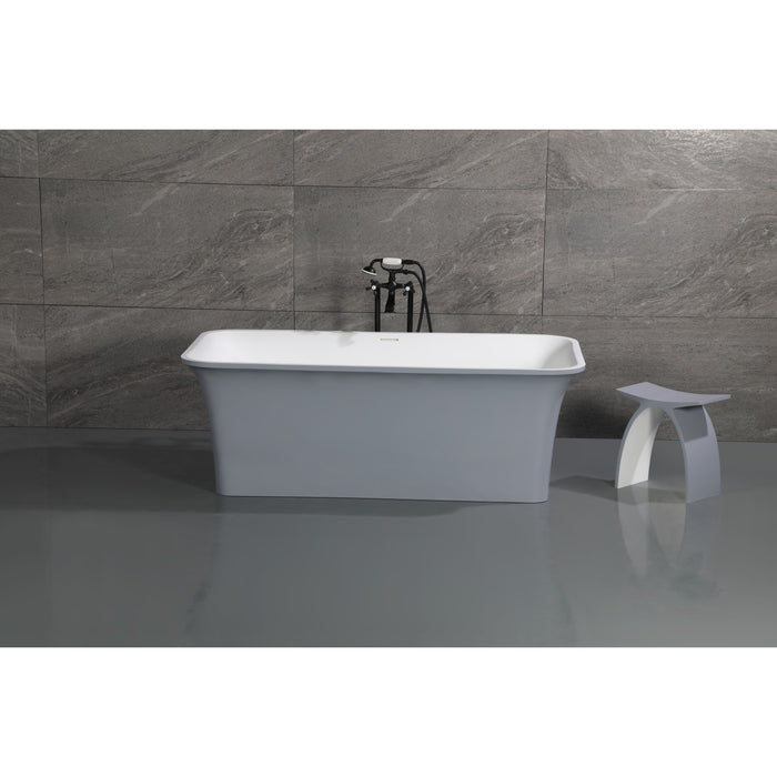 Aqua Eden VRTSQ673624WG Arcticstone 67-Inch Solid Surface White Stone Freestanding Tub with Drain in Matte White/Gray