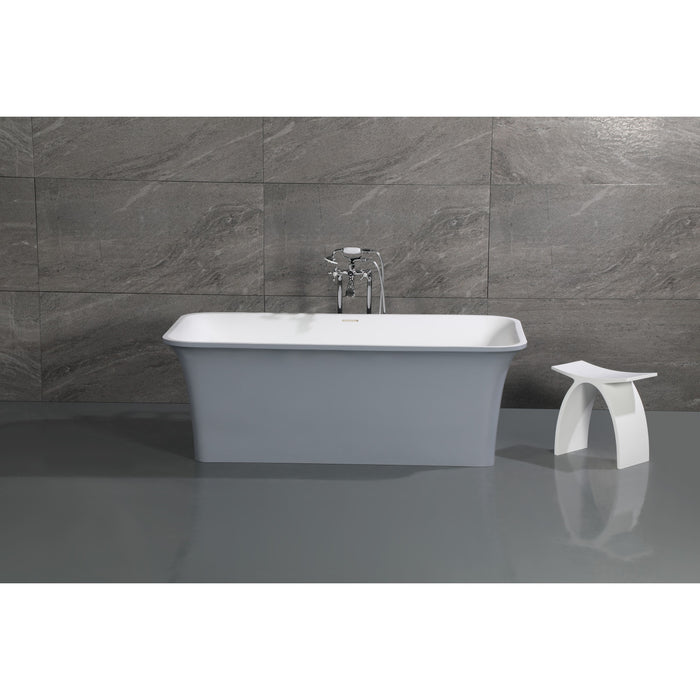 Aqua Eden VRTSQ673624WG Arcticstone 67-Inch Solid Surface White Stone Freestanding Tub with Drain in Matte White/Gray