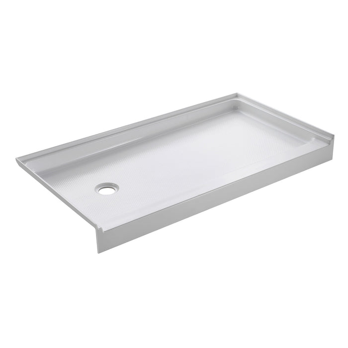 Aqua Eden VTSB60326L Bonaire 60" x 32" Anti-Skid Single Threshold Shower Base with Left Drain Hole, White