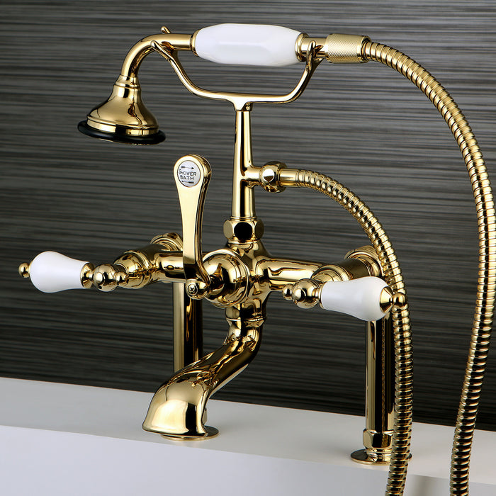 Kingston Brass AE105T2 Aqua Vintage Deck Mount Clawfoot Tub Faucet, Polished Brass