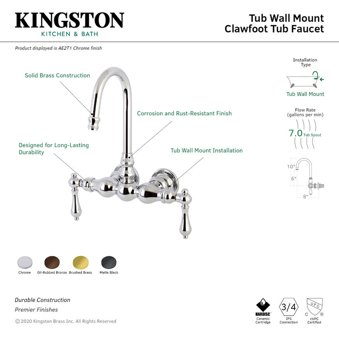 Kingston Brass AE1T5 Aqua Vintage 3-3/8 Inch Wall Mount Tub Faucet, Oil Rubbed Bronze