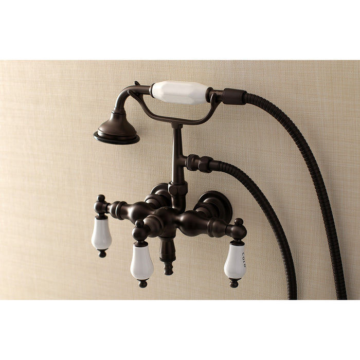 Aqua Vintage AE21T5 Vintage 3-3/8 Inch Wall Mount Tub Faucet with Hand Shower, Oil Rubbed Bronze