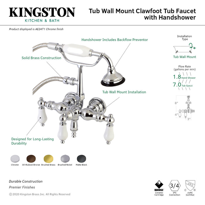 Aqua Vintage AE23T5 Vintage 3-3/8 Inch Wall Mount Tub Faucet with Hand Shower, Oil Rubbed Bronze