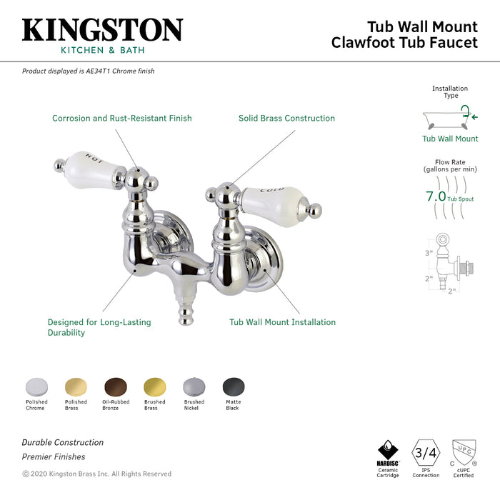 Kingston Brass AE33T5 Aqua Vintage 3-3/8 Inch Wall Mount Tub Faucet, Oil Rubbed Bronze