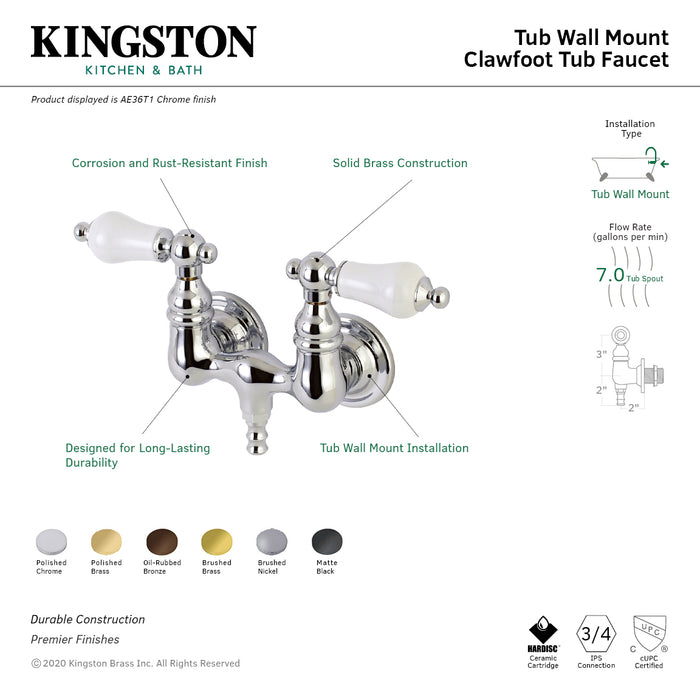 Kingston Brass AE35T5 Aqua Vintage 3-3/8 Inch Wall Mount Tub Faucet, Oil Rubbed Bronze