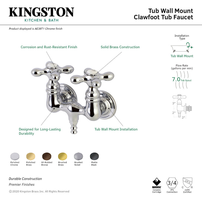 Kingston Brass AE37T5 Aqua Vintage 3-3/8 Inch Wall Mount Tub Faucet, Oil Rubbed Bronze