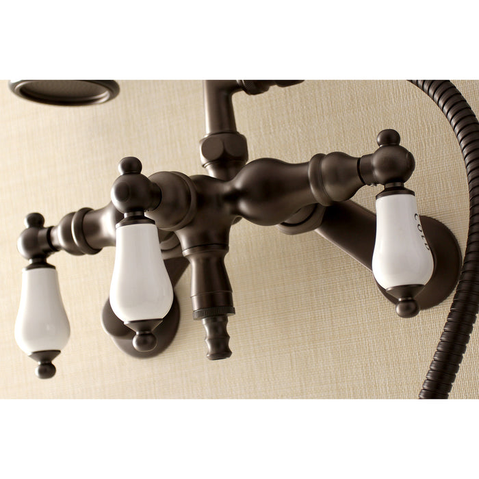 Kingston Brass AE423T5 Aqua Vintage 3-3/8 Inch Adjustable Wall Mount Clawfoot Tub Faucet with Hand Shower, Oil Rubbed Bronze